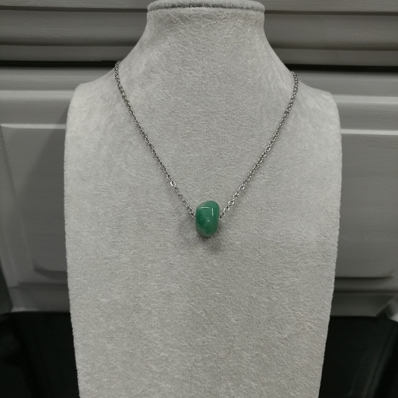 Green Aventurine Necklace Natural Gemstone Crystal Pendant Stainless-Steel 17.7" - Picture 9 of 17